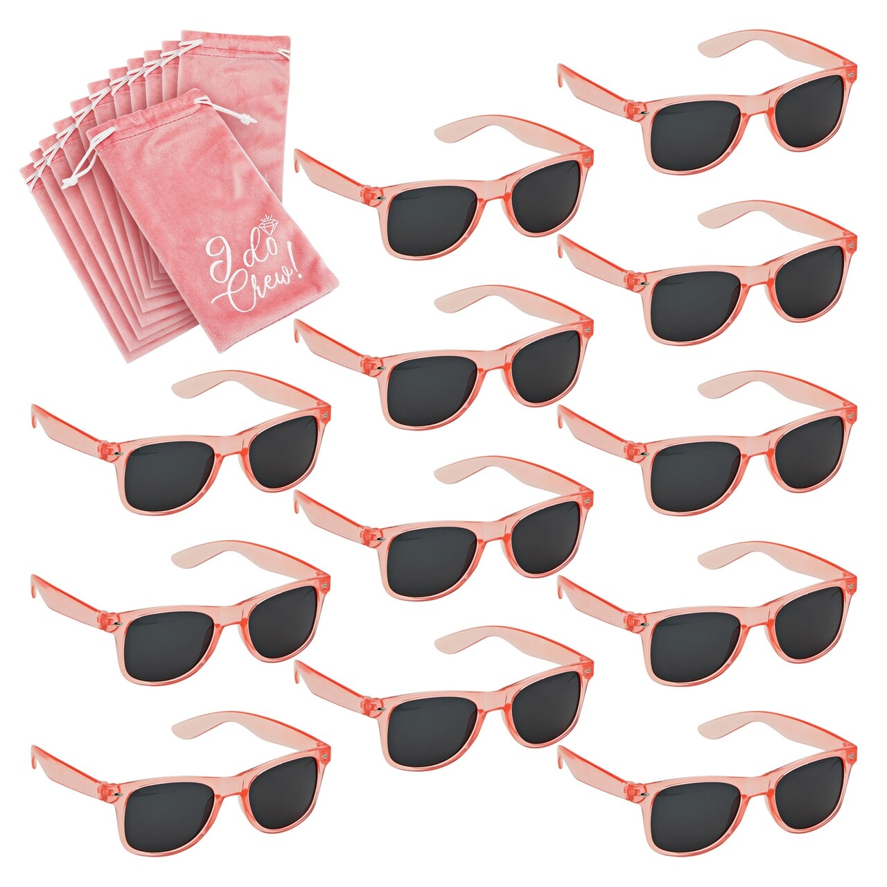 Set of 12 Bachelorette Sunglasses for Bridal Shower, Bridesmaids Gifts for I Do Crew, Bachelorette Party Favors, Engagement Celebration, Wedding, Velvet Pouch Included (Pink)